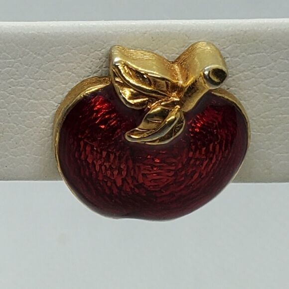 Avon Red & Gold Apple Earrings - Picture 2 of 4